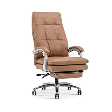 Imagem de Cadeira ergonômica de videogame, cadeira reclinável para jogos de computador, cadeira executiva, cadeira de chefe com apoio para os pés, couro de vaca marrom