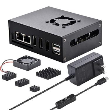 Imagem de DVOZVO Capa Orange Pi 5 Plus com kit de fonte de alimentação USB Tipo-C 5V 4A, caixa de metal laranja Pi 5 Plus com ventilador de resfriamento de 40 mm e kit de dissipadores de calor de alumínio para