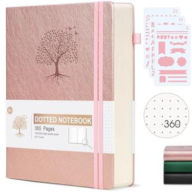 Imagem de Agenda organizadora pontilhada Ansopu, 360 páginas numeradas, 100 g/m², caderno grosso, capa dura de couro, para escrita, para mulheres e homens, tamanho grande A4, para trabalho, 21 x 28 cm, rosa