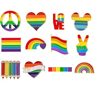 Imagem de Tvoip 12 broches de arco-íris para decoração de bolsa de roupas, Liga de aço, broches