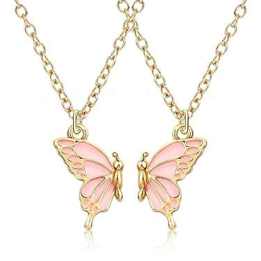 Imagem de MJartoria Colar BFF para 2 borboletas, colar da amizade, Best Friend Forever com pingente de borboleta colorido, colares combinando para melhor amigo, presentes para mulheres, Metal, Sem Pedra