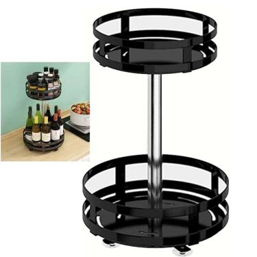 Imagem de Fruteira Cesto Organizador 2 Andares Giratorio Prateleira Porta Condimento Azeite Vinho Bancada Mesa