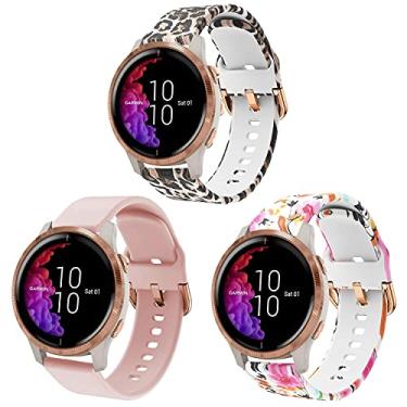 Imagem de ViCRiOR Pulseiras de substituição compatíveis com relógio inteligente Garmin Venu, silicone macio de liberação rápida, estampa floral sem desbotamento para Garmin Vivoactive 3/Vivomove HR/Luxe/Style