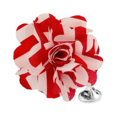 Imagem de Vittorio Vico Broche de lapela floral listrado formal masculino premium - flor na lapela para homens, broche de flor, 2.5" (6.36CM), Poliéster, Não aplicável