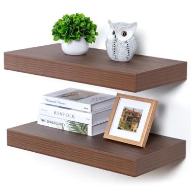 Imagem de FLYJOE Prateleiras flutuantes profundas | Conjunto de 2 prateleiras flutuantes de nogueira de 61 polegadas | Prateleiras de madeira rústica de 30 cm de profundidade para parede | 61 cm L x 30 cm P