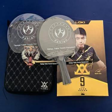 Imagem de Ppbigu Wanghao Loki Raquete de tênis de mesa profissional de pingue-pongue 9 estrelas com bolsa original, raquete de tênis de mesa de 5 madeira + 2 lâminas de carbono para jogo de circuito de ataque