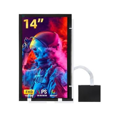 Imagem de wisecoco Tela LCD de 14 polegadas para Lian Li O11 Mini PC Capa FHD 1920 x 1080 substituição de tela de laptop PC monitor secundário HDMI 72% NTSC(branco)