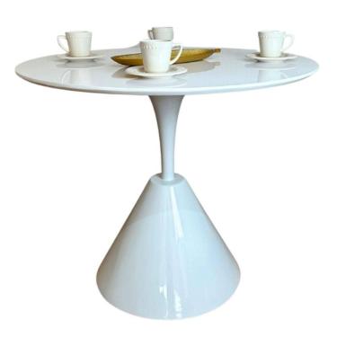 Imagem de Mesa De Jantar Cone Redonda Masp 110 Cm Tampo Laca Branca Base Branca Cor Marrom