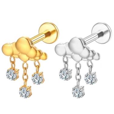 Imagem de LOMISS Brinco Piercing Titanio Piercing Helix Conch Piercing Orelha Tragus Pvd Nuvem Pingente Zircônia Cravejada Helix Tragus Conch Nariz Boca Medusa (Dourado)