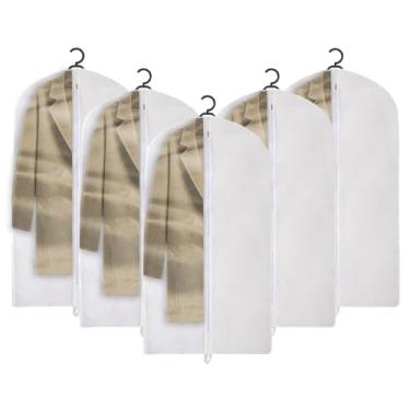 Imagem de Kit 5 Capas Protetora TNT Para Roupas Vestidos Ternos Saco Com Zíper Palitó Organizador De Guarda Roupa Impermeável