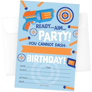 Imagem de Hadley Designs 15 Convites de aniversário de guerra de dardos para meninos - Convites de batalha de armas de dardo para festa de aniversário