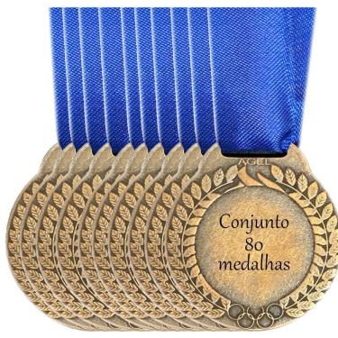 Imagem de Kit 80 Medalhas Grande Ouro Prata Ou Bronze 5cm Meio Liso bronze