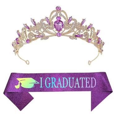 Imagem de Coroa roxa de pós-graduação e faixa para decoração de festa de pós-graduação para festa de graduação universitária