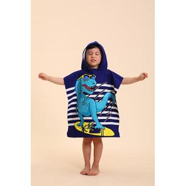 Imagem de Toalhas com capuz de dinossauro para crianças/bebês/meninos/meninas, toalhas de praia poncho para piscina/natação, roupões/toalha vestível para crianças de 2 a 10 anos