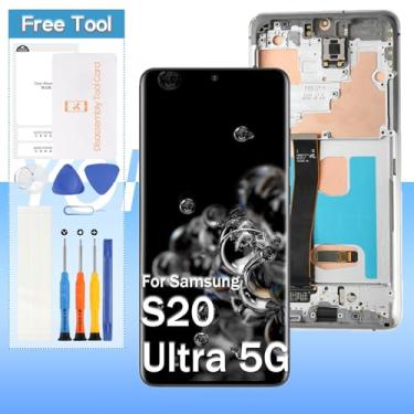 Imagem de (OLED) Substituição de tela para Samsung Galaxy S20 Ultra 5G/S20 Ultra 4G SM-G988U, SM-G988A, SM-G988W Display LCD Touch Digitalizador Assembléia com ferramentas (prata com moldura)
