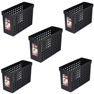 Imagem de Kit 5 Arquivos Plástico 42x27cm Estreito Furação Preto Orden