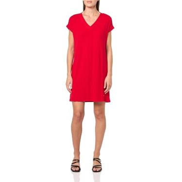 Imagem de Tommy Hilfiger Vestido esportivo feminino liso manga curta gola V, Escarlate, PP
