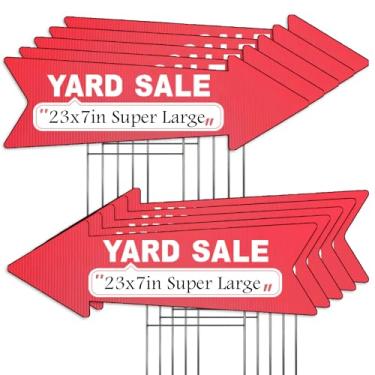 Imagem de Pacote com 10 placas de flecha vermelha de tamanho grande com estacas - 58,4 x 18,3 cm dupla face, placas de venda de imóveis ao ar livre para negócios, placas de seta para quintal, placa de plástico