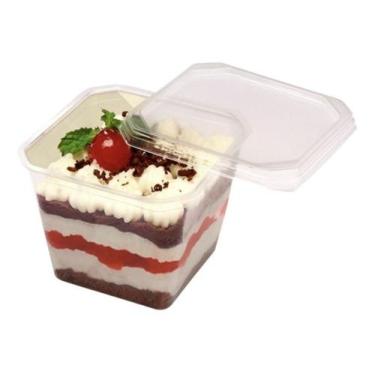 Imagem de 100 un bolo de pote quadrado com tampa 250 ml sobremesa - PRAFESTA 