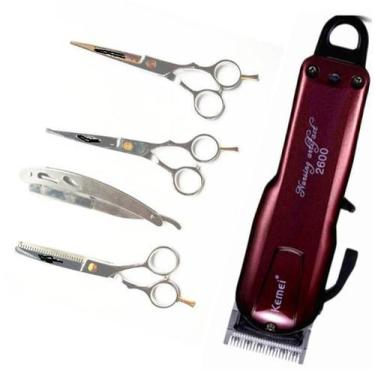 Imagem de Maquina Kemei 2600 + Kit Tesouras Cortar Cabelo - Kemei Profissional, 