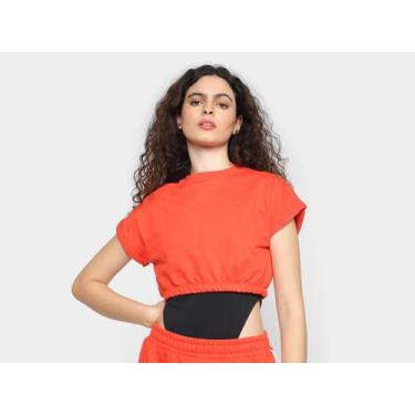 Imagem de Top Cropped Moletom Vista Magalu Elástico Barra Sport Vintage, Vermelh