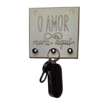 Imagem de Porta Chaves de parede QUADRADO Pequeno - O Amor Mora Aqui - FP Planej