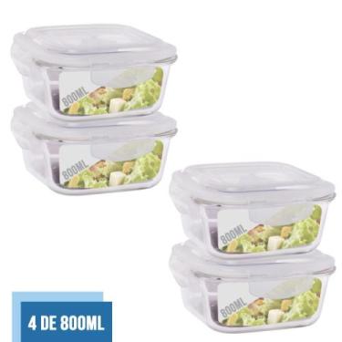 Imagem de Jogo com 4 Pote Vidro Hermético Marmita Tampa 4 Travas 800ml - QUALITY