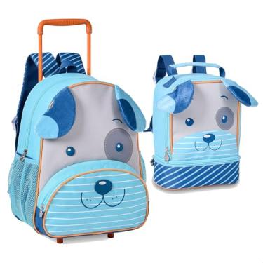 Imagem de Mochila Rodinha Infantil Kit Escolar Cachorro13" Lancheira T�rmica 9" Clio Pets Crian�a (Azul)