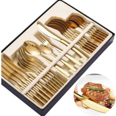 Imagem de Conjunto De Talheres Dourado 48 Peças De Aço Inoxidável - bbless
