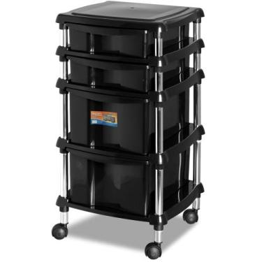 Imagem de Gaveteiro Organizador Com 4 Gavetas Com rodízios Preto N615 Niquelart