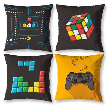 Imagem de Kit 4 Capas de Almofadas Cheias 40x40 Estampada Video Game Zíper Invis