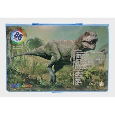 Imagem de Kit Maleta Escolar Dinossauro Com 86 pçs Canetinhas Coloridas - toys