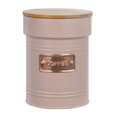 Imagem de Pote Metal com Tampa Bambu Coffee Rosa14,7cm - CASA CAFÉ MEL