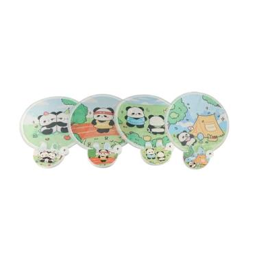 Imagem de GUEDKIKL 4 peças de leques dobráveis redondos estilo japonês verão padrão panda bonito mini ventilador de pano portátil para festa de casamento decoração de casa