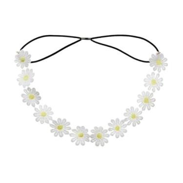 Imagem de BeeSpring Tiara de flor de margarida, coroa de girassol, coroa de cabelo, boêmia floral para festas de casamento e turismo de primavera (branca), Branco, 1 Count (Pack of 1)