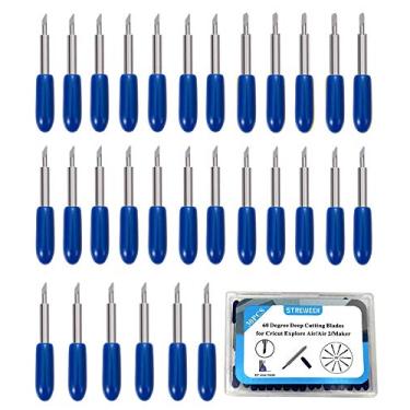 Imagem de 30 peças de lâminas de substituição de corte profundo a 60°, STREWEEK, as lâminas de corte para Cricut/Explore Air/Air 2/Maker, perfeitas para cortar médios, como tecido de vinil.