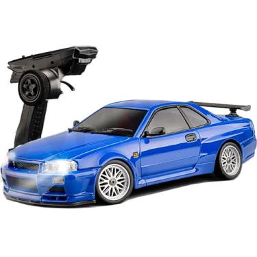 Imagem de FLYCOLOR LD1899 1/18 RC Drift Car GTR R34 2.4GHz RWD with Gyroscope on-Road Alloy Body Shell Racing Cars Radio Control (Blue)