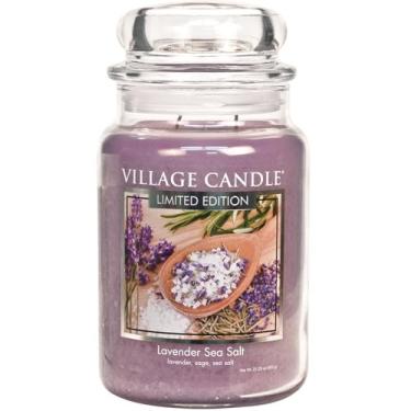 Imagem de Village Candle Vela perfumada de jarra de vidro de lavanda com sal marinho de 737 g, grande