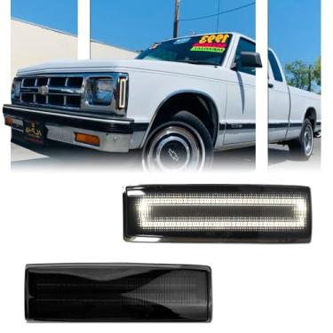 Imagem de GSOWO Conjunto de 2 peças de luzes laterais de LED para Chevy Blazer S10 GMC Jimmy S15 1983-1994, lâmpada de para-lama indicadora frontal, lente fumê branca, substituição lateral, acessórios