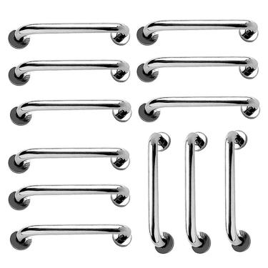 Imagem de Alça de Apoio 30cm Inox Barra Kit 12 Unidades Deficiente Idoso Banheiro Box Acessibilidade Corrimao Suporte Resistente