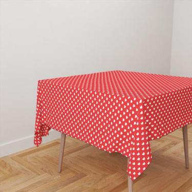 Imagem de Toalha De Mesa Quadrada 4 Lugares Tecido Oxford Corações Fundo Vermelh