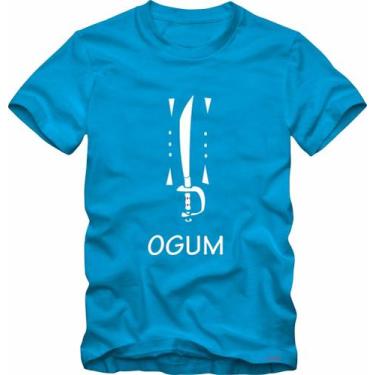 Imagem de Camiseta Ogum Orixá Espada Umbanda Candomblé - BLACKCHIC, Azul turques
