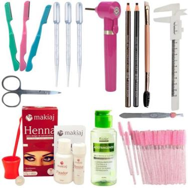 Imagem de Kit Henna Makiaj Sobrancelha Adstringente Pincel Pipeta Mixer, Castanh
