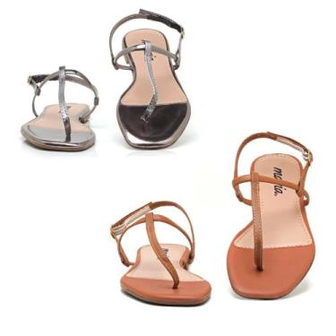 Imagem de Kit 2 Pares Sandália Rasteira Feminina Maria Confortável Verão, Cinza,