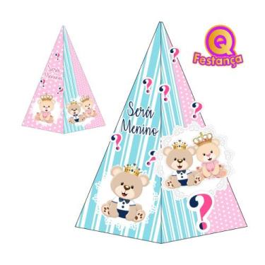 Imagem de 10 Caixa Cone Chá Revelação Ursinho Príncipe e Princesa com Aplique 3D