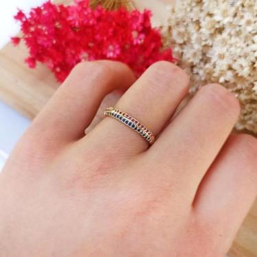 Imagem de Anel Aparador Aliança SoftJoias Azul e Rosa Banhado Ouro 18K, 14