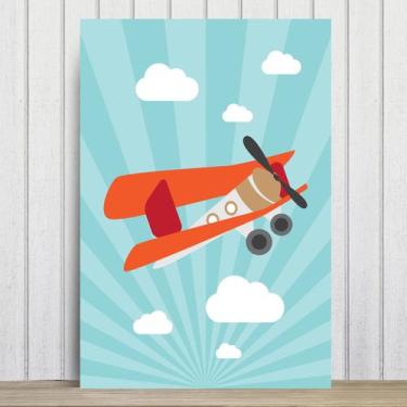 Imagem de Placa Decorativa Infantil Azul Avião e Nuvens 20x30cm - Quartinhos