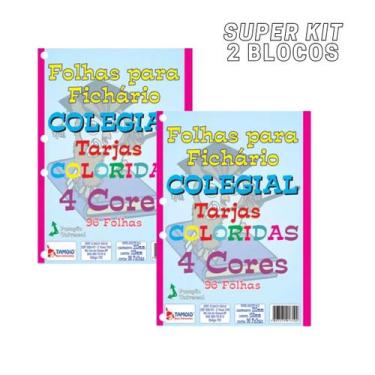 Imagem de Kit 2 Folhas de Fichários Colegial Coloridas 4 Furos 1/4 - Tamoio