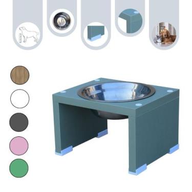 Imagem de Comedouro Gato Cachorro Elevado Pet MDF Nick Verde - Inox - Maderacco