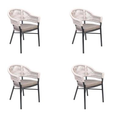 Imagem de Kit 4 Cadeiras Caraíva Base Preta Amêndoa - Rivatti